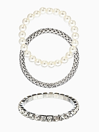 Браслет "Стиль" (набор 3шт) шар №8, со стразинками, тянется, цвет белый в серебре