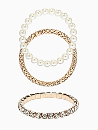 Браслет "Стиль" (набор 3шт) шар №8, со стразинками, тянется, цвет белый в золоте