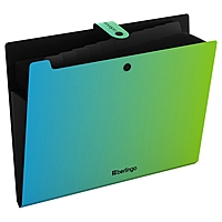 Папка А4, 12 отделений, Radiance, 600 мкм, на кнопке, голубой/зеленый градиент