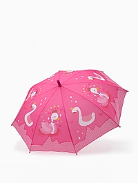 Зонт-трость детский п/авт R43/50 П/Э ЛЕБЕДИ ручка-крюк темно-розовый пакет
