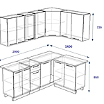 Кухонный гарнитур 11Р РоялВуд Голубой Прованс 2 2000х1400 мм