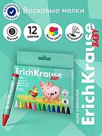 Восковые мелки 12 цв, ErichKrause Baby Jumbo, утолщ, кругл, европодвес
