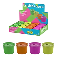 Точилка ErichKrause Cylinder Duo Neon, 2 отверстия, с контейнером, МИКС