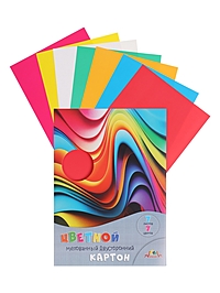 Картон цветн А4 7л 7цв "Яркие волны", мелов, 2-ст, в папке