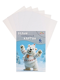 Картон белый А4, 6л "Забавный мишка", мелов