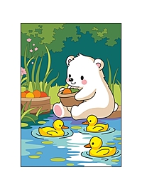 Картина по номерам для малышей на картоне 20х30 "Мишка с уточками" Ркн-135