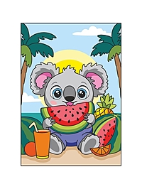 Картина по номерам для малышей на картоне 20х30 "Коала с арбузом" Ркн-129