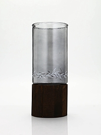 Ваза для цветов с деревянной подставкой из темного стекла, 25.5×10 см, 1.25 литра