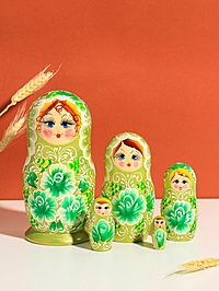 Матрешка "Ирина", зеленая, 18 см,5 кукольная, ручная роспись