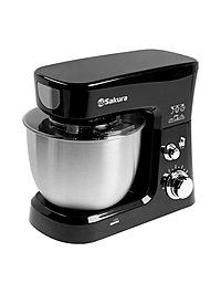 Миксер планетарный Sakura SA-6327BK, 1000Вт, 6 скоростей, чаша 3.5л, 3 насадки, черный