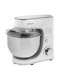 Миксер планетарный Sakura SA-6332W, 1300Вт, 6 скоростей, чаша 5л, 3 насадки, белый