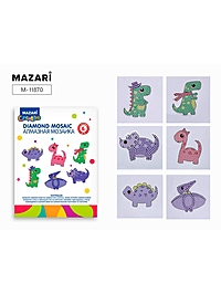 Алмазная мозаика "Динозавры" 6,5х8см, на стикере, 6 штук в наборе