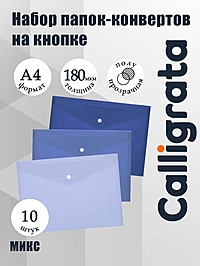 Набор 10 штук папки-конверты на кнопке, формат А4, 180мкр, 5 цветов