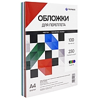 Набор обложек А4,100л, КАРТОН, черн/бел/син/красн/зел, "кожа", Гелеос