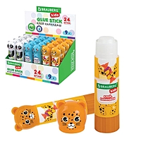 Клей-карандаш PVP 9г BRAUBERG KIDS "Зверята: панда, слон, леопард", фигурный колп 271139