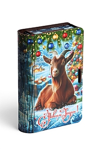 Книга-шкатулка  "Коричневый козлик под елкой", 19х13х5 см