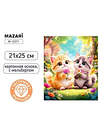 Алмазная мозаика с мольбертом " Котики с цветами." 21х25см, частичная выкладка.