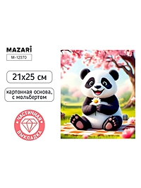 Алмазная мозаика с мольбертом "Панда с ромашкой." 21х25см, частичная выкладка.