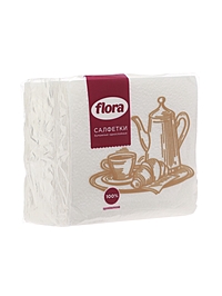 Бумажные салфетки «FLORA» 24*24, белые 1сл, 90 шт