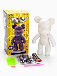 Алмазная мозаика на фигурке "Мишка", цвет фиолетовый