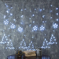 Гирлянда "Бахрома" 2.4 х 0.9 м с насадками "Ёлки", IP20, прозрачная нить, 138 LED, свечение белое, 8 режимов, 220 В