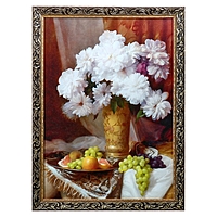 Картина "Букет белых роз и фрукты" рама микс