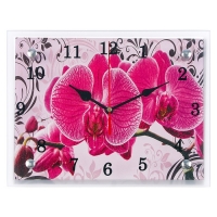Часы-картина настенные "Розовые орхидеи с узором", 20х25 см микс