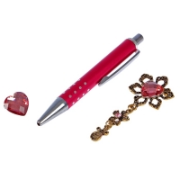 Набор подарочный 3в1 в коробке (ручка+2 брошки) розовый 12,3х7,5х1,8 см