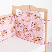 Бортик цельный "Спящий мишка", 4 части (2 части: 33х60 см, 2 части: 33х120 см), цвет розовый (арт. 512)