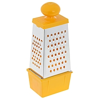 Тёрка четырехгранная с пластиковой ручкой, контейнером и стороной для сыра, цвет МИКС