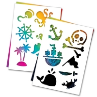 3 гравюры и 2 трафарета "Пираты" А4 с цветным основанием