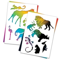 3 гравюры и 2 трафарета "Животные" А4 с цветным основанием