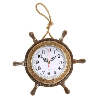 Часы настенные "Штурвал", d=22 см, по кругу канат из бечёвки, коричневые