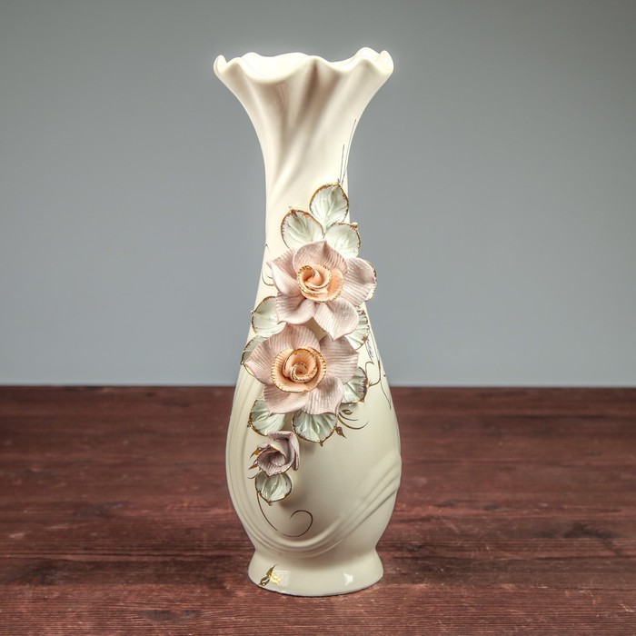 Декоративная вазочка. Ваза 30 см "Вьюнок". Ваза с лепниной. Керамические вазочки. Вазы керамические декоративные.