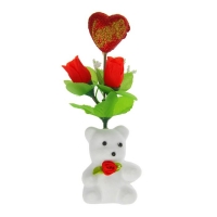 Декор-украшение для букетов "Мишка с сердечком и цветочками"