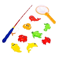 Рыбалка магнитная "Морские жители" 10 предметов: 1 удочка (дл.26см), 1 сачок, 8 игрушек, цвета МИКС
