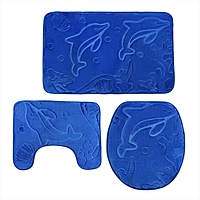 Набор ковриков для ванной и туалета "Дельфины" объёмные, 3 шт, цвет синий