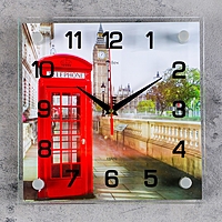 Часы настенные квадратные "Английская телефонная будка", 25х25 см микс