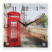 Часы настенные квадратные "Английская телефонная будка", 25х25 см микс