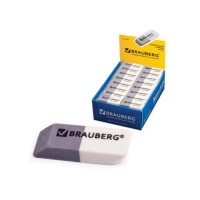 Ластик BRAUBERG "Partner", 41*14*8мм, серо/белый, в карт. дисплее 222461