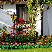 Декоративное ограждение для сада и огорода, 32,5 × 225 см, 5 секций, пластик, красный цветок, «Ромашка»