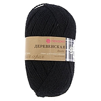 Пряжа "Деревенская" 100% полугрубая шерсть 250м/100гр (02-Черный)