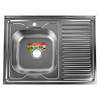 Мойка кухонная Accoona AC6080-L, накладная, левая, толщина 0.6 мм, 800х600х165 мм, декор