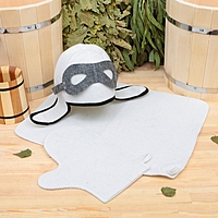 Набор для бани и сауны «Лётчик»: шапка, рукавица, коврик, фетр, белый