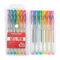 Набор гелевых ручек 06цв металлик с блестками в блистере на кнопке