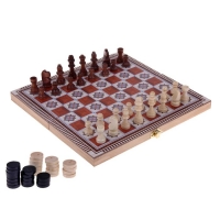 Игра настольная 3 в 1: нарды, шашки, шахматы, поле 30 × 30 см, доска с орнаментом