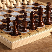 Шахматы, шашки, нарды средние 3в1 "Мраморные" 40х20 см