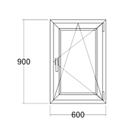 Окно ПВХ с подрамником, правое, поворотно-откидное, однокамерное, 600 х 900 мм