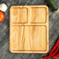 Тарелка менажная на 3 деления, для стейка, массив ясеня, 30х25 см