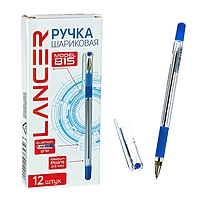 Ручка шариковая 0,5 мм стержень синий, корпус прозрачный с резиновым держателем